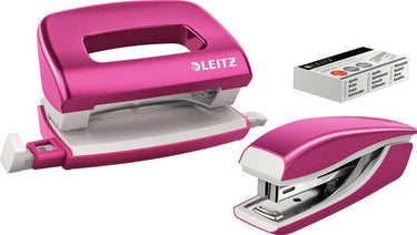 Leitz wow metalen mini nietmachine en perforator set - inclusief nietjes - roze metallic - ideaal voor thuiskantoor thuiswerkplek