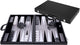 Engelhart backgammon 21 inch - grijs, zwart wit ingelegd bord - luxe zwarte koffer met handvat -