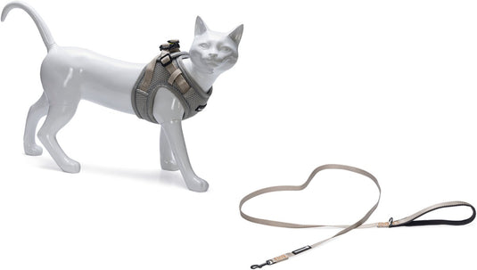 Beeztees parinca kattentuigje met looplijn - kattenharnas - nylon - lichtgrijs - borstomtrek 31-37 cm - nekomtrek 23-28 cm