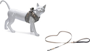 Beeztees parinca kattentuigje met looplijn - kattenharnas - nylon - lichtgrijs - borstomtrek 37-42 cm - nekomtrek 26-31 cm
