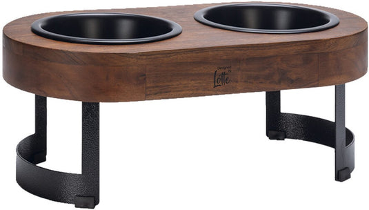 Menno's dierenwereld designed by lotte mavira voerbak drinkbak hond - verhoogde dinerset eetbak waterbak hond - hout rvs - zwart - 2x800 ml