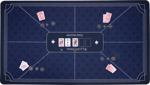 Longfield pokerkleed blauw 140x80 cm - polyester rubber - glad speeloppervlak - poker dobbel accessoire - engelhart