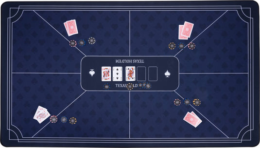 Longfield pokerkleed blauw 140x80 cm - polyester rubber - glad speeloppervlak - poker dobbel accessoire - engelhart