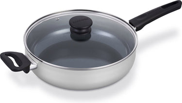Brabantia indu+ hapjespan met deksel -ø 28cm - sauteerpan - keramische antiaanbaklaag - geschikt voor inductie - 100% pfas vrij - vaatwasserbestendig -grijs