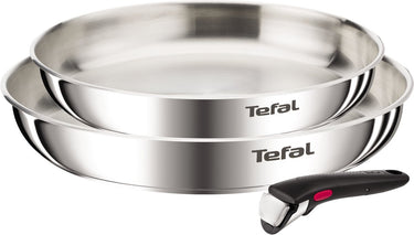 Tefal ingenio emotion l8969345 – 3-delige pannenset – inox braadpannen 24 28 cm – afneembare handgreep – stapelbaar – inductiegeschikt – ovenbestendig – zonder coating