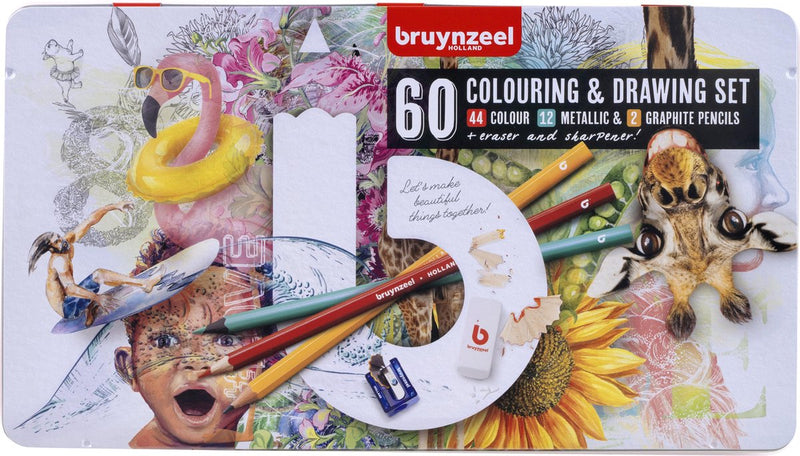 Load image into Gallery viewer, Bruynzeel teken- en kleurset creatieve kunstenaars blik 60 stuks
