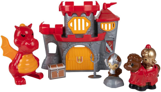 Eddy toys kasteel speelset 8 stuks – kasteel speelgoed met draak en ridder – middeleeuws speelgoed met paard en accessoires – rood grijs kasteel voor kinderens