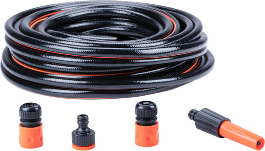 Black+decker tuinslang met koppelingen - tuinslang koppelingen set 5 stuks - 20 meter - max. 6bar - pvc - zwart oranje