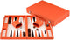 Longfield backgammon 15 oranje in kunstlederen koffer -