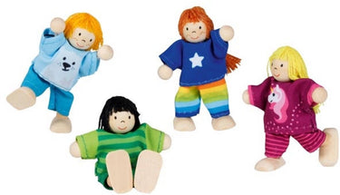 Goki houten poppenhuis poppen flexibel kinderen, 4st.