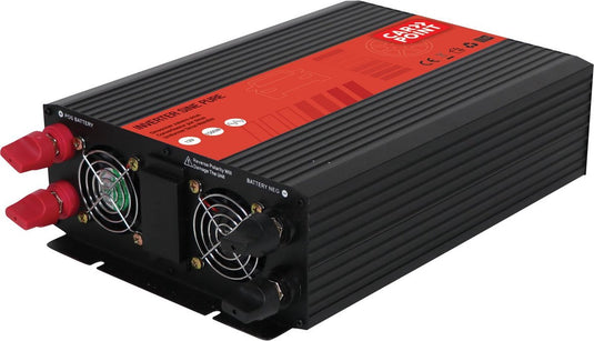 Carpoint omvormer - 12v>230v - zuivere sinus - continu vermogen 1500w - piekvermogen 3000 watt – zoemer voor foutmeldingen – permanente aansluiting op accu - schokbestendig - temperatuur geregelde koelventilator – afmeting 290x220x90mm