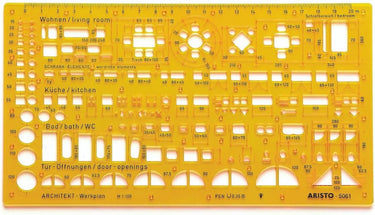 Aristo architecten combisjabloon - schaal 1:100 - met inktnoppen - oranje transparant - ar-5061