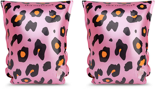 Swim essentials - zwembandjes - panterprint - zwemvleugels - 15-30 kg - 2-6 jaar - roze goud