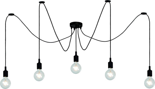 Lucide fix - hanglamp - 5xe27 - geschikt voor vide en hoge plafonds - zwart