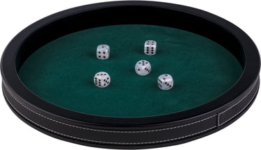 Longfield pokerpiste zwart leder - 34 cm - ingelegd groen vilt - poker dobbel accessoire - engelhart