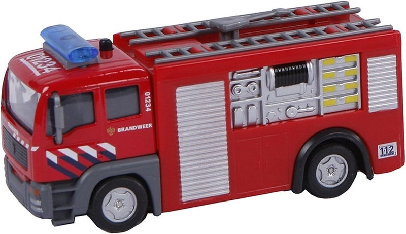 Load image into Gallery viewer, 2-play brandweer tankauto pull-back met licht en geluid 12 cm rood
