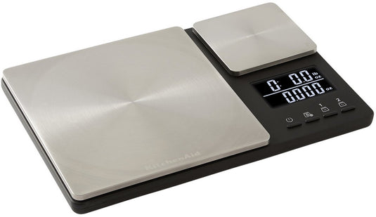 Kitchenaid keukenweegschaal, digitaal, dubbel weegplatform, 5 kg, 500 gr, tarrafunctie, zilver -