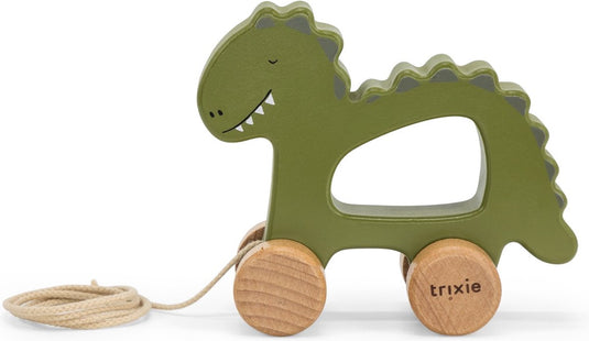 Trixie houten trekspeeltje - mr. dino - voor de eerste stapjes - babyspeelgoed - voor jongens meisjes - dinosaurus