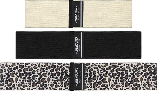 Avento weerstandsbanden set - 3 stuks- booty band - resistance band - katoen - leopard beige zwart