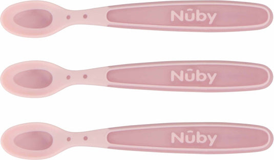 Nûby - zachte en warmtegevoelige lepeltjes voor baby - roze - 3 stuks - 3+ maanden