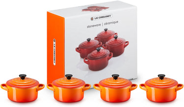 Le creuset 4 mini braad- stoofpannetjes 0,25l 10cm oranjerood