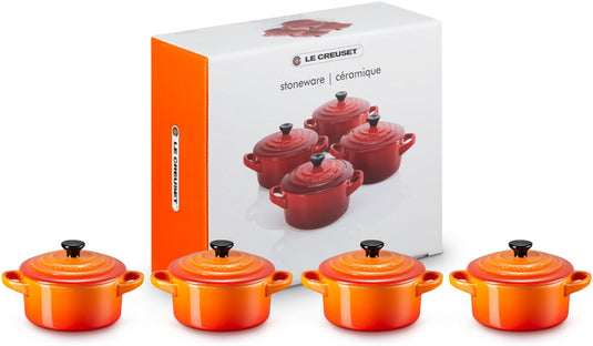 Le creuset 4 mini braad- stoofpannetjes 0,25l 10cm oranjerood