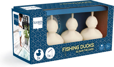 Scratch set van 3 kermiseendjes - glow in the dark - met 1 hengel - 3 jaar