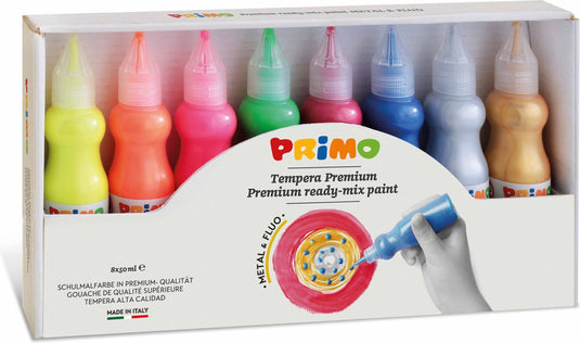 Primo | plakkaatverf metallic fluor 8 stuks