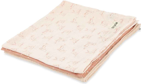 Trixie babydoeken katoen 3-pack 55x55cm rosy rabbit - multifunctioneel.