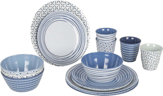 Bo-camp - servies - mix match- 16 stuks - blauw