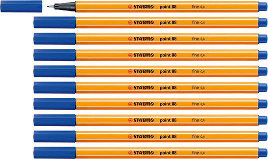 Stabilo point 88 - premium fineliner - fine 0,4 mm – blauw– doos 10 stuks