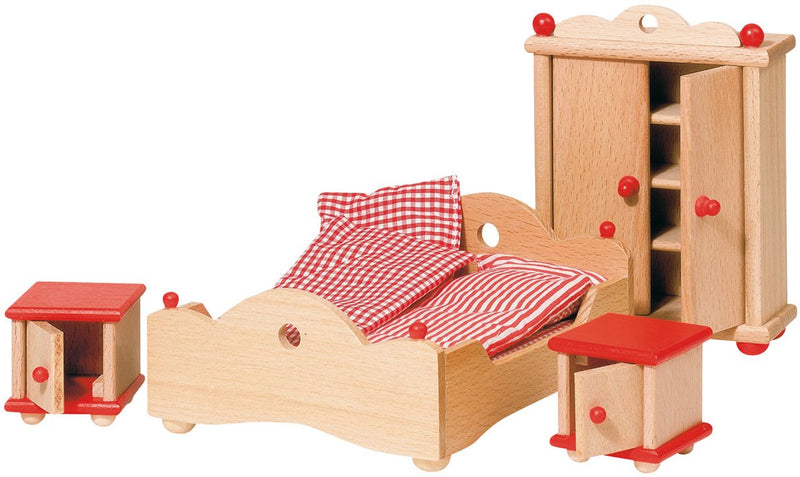 Load image into Gallery viewer, Goki poppenhuismeubeltjes serie 2: slaapkamer 4-delig, voor poppe
