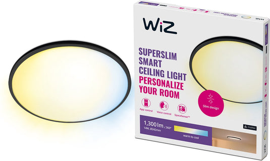 Wiz plafondlamp superslim - diameter: 25 cm - warm- tot koelwit licht - slimme led verlichting - geïntegreerde led - 14w - zwart - wi-fi