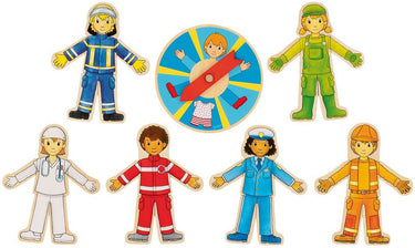 Goki puzzel: carriere-zoeker, draaischijf diam.14cm, 38-delig, hout, 3+