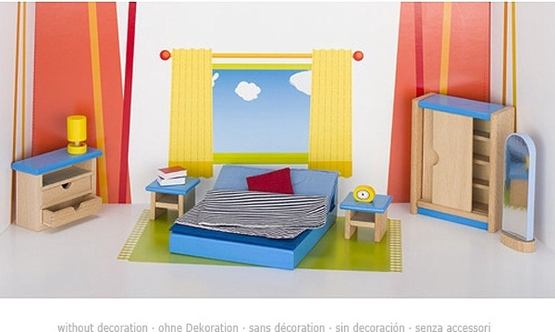 Load image into Gallery viewer, Goki poppenhuismeubeltjes: moderne slaapkamer 14-delig (incl. bedlinnen, excl.
