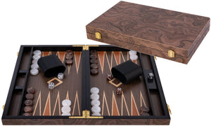 Longfield backgammon 18 inch – ingelegd walnoot hout – luxe koffer van walnoot – strategisch bordspel reisspel – engelhart