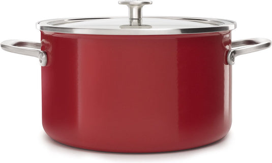 Kitchenaid steel core enamel kookpan 24cm 6l - keizerrood - inductie - pfas-vrij