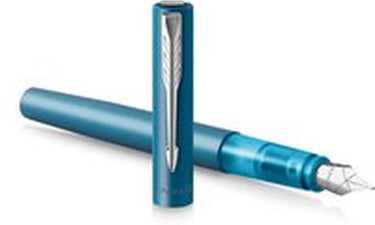 Parker vector xl vulpen | metallic groenblauwe lak op messing met chroom detail | medium penpunt met blauwe inkt navulling | cadeauverpakking