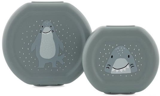 Trixie set van twee snackdoosjes met clip – mr. shark - makkelijk te openen – bpa-vrij – voor school en onderweg