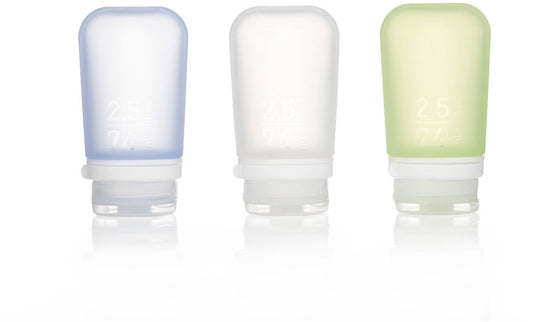 Human gear - gotoob+ 3-pack medium - reisflesje - flacon- lekvrij - lichtgewicht - 74ml - clear green blue