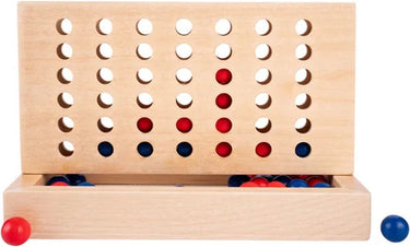 Longfield vier op een rij – strategisch spel – hout – rode en blauwe stenen – klassiek denk- en strategiespel – engelhart