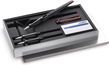 Lamy joy black kalligrafie vulpen set – mooischrijfpennen met 3 verschillende nibs (1,1 1,5 1,9 mm) – vulpen met bandzugpenpunt en ergonomisch handvat – inclusief 5 tintenpatronen t 10 blauw