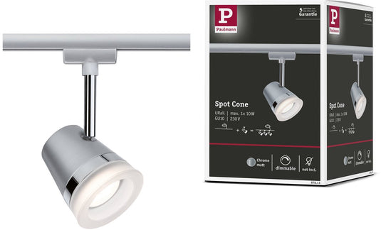 Paulmann urail railspot cone losse spot gu10 max. 10w dimbaar 230v chroom mat, chroom