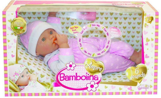 Dimian pop met papfles en babygeluidjes - amore - 36 cm.