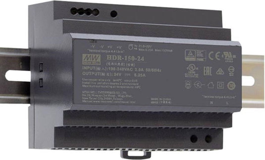 Mean well hdr-150-24 din-rail netvoeding 24 v dc 6.25 a 150 w aantal uitgangen:1 x inhoud 1 stuk(s)