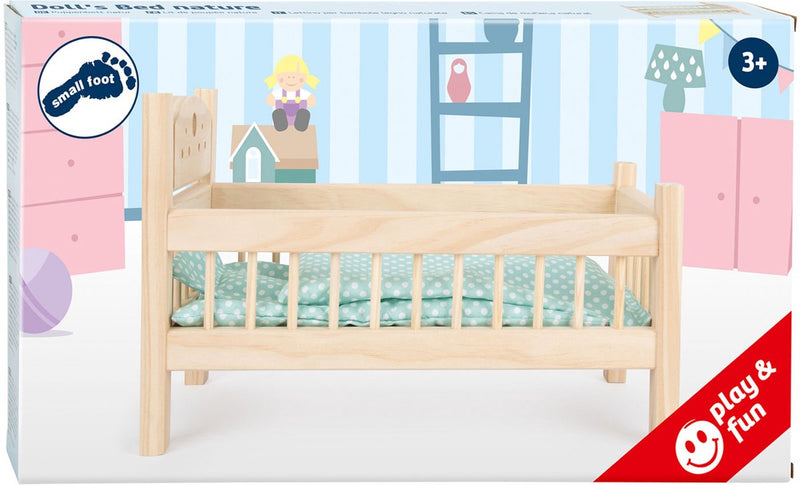Load image into Gallery viewer, Small foot - houten poppenbed natuurlijk met beddengoed, 4ldg.
