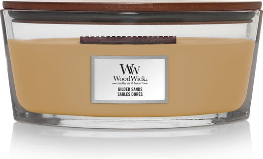 Woodwick heartwick flame ellipse geurkaars - gilded sands - 50 branduren