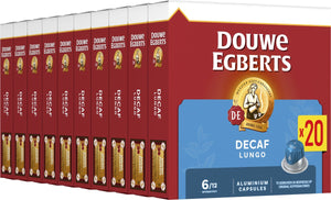 Douwe egberts lungo decaf koffiecups - intensiteit 6 12 - 10 x 20 capsules