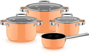 Wmf fusiontec 2.0 mineral pro - pannenset - 4-delig - papaya orange - inductie - krasbestendig - geschikt voor alle warmtebronnen