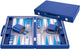 Longfield backgammon 15 inch - grijs, blauw wit ingelegd bord - sky blue koffer met handvat - engelhart